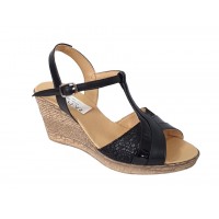 Sandale dama negre din piele naturala cu platforme de 7 cm S61XN